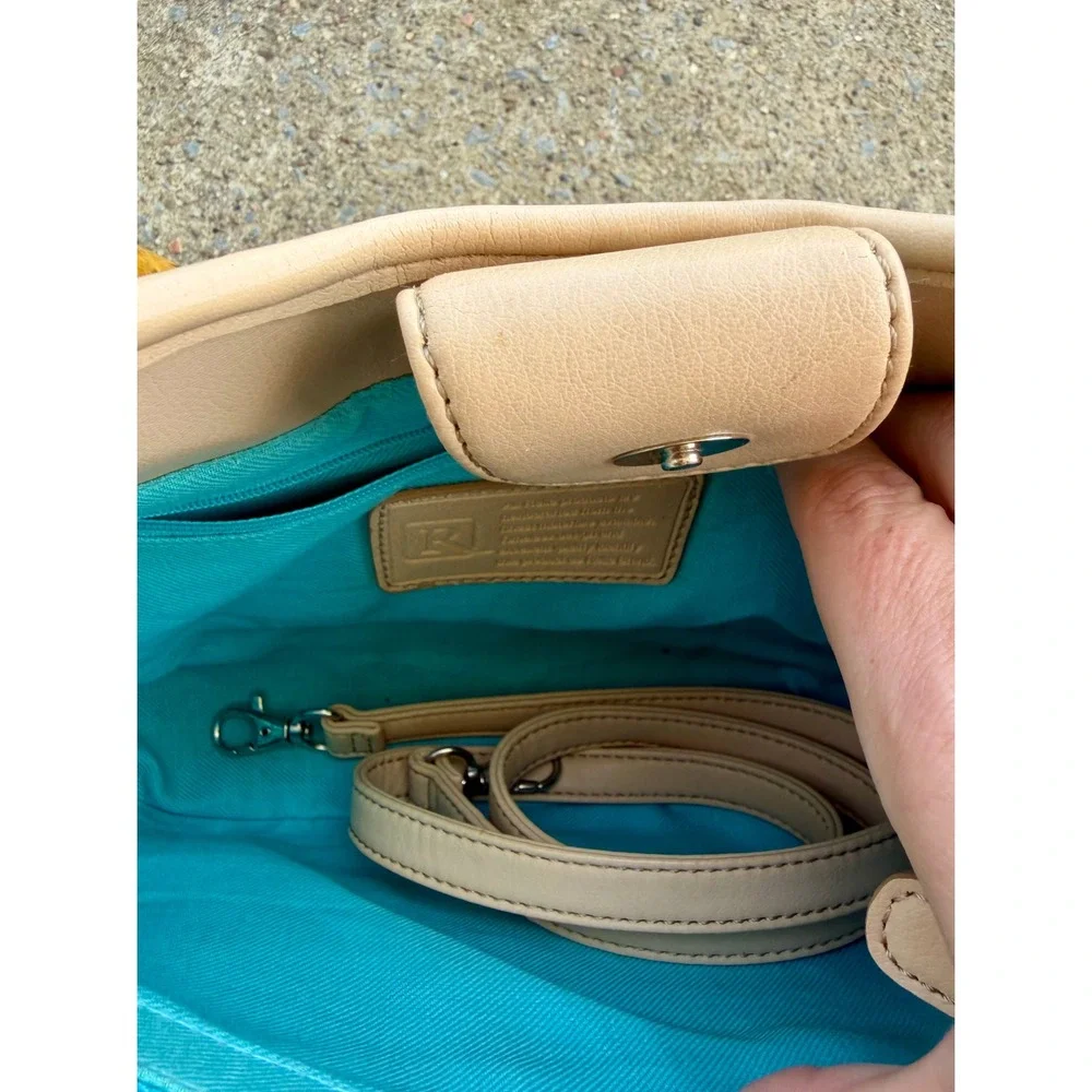 VTG Relic Multi Color Woven Bamboo Handle Hand& Crossbody Bag Turquoise Interior